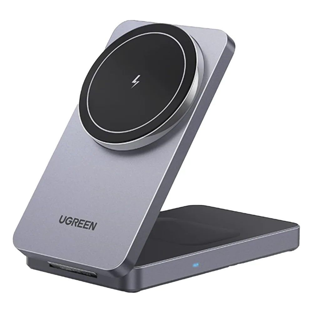 Cargador Inalámbrico 2 en 1 20W / Tecnología Qi2 15W Certificada / Carga Simultánea iPhone y AirPods / Ángulo Ajustable 70° / Diseño Plegable y Portátil / Compatibilidad Universal