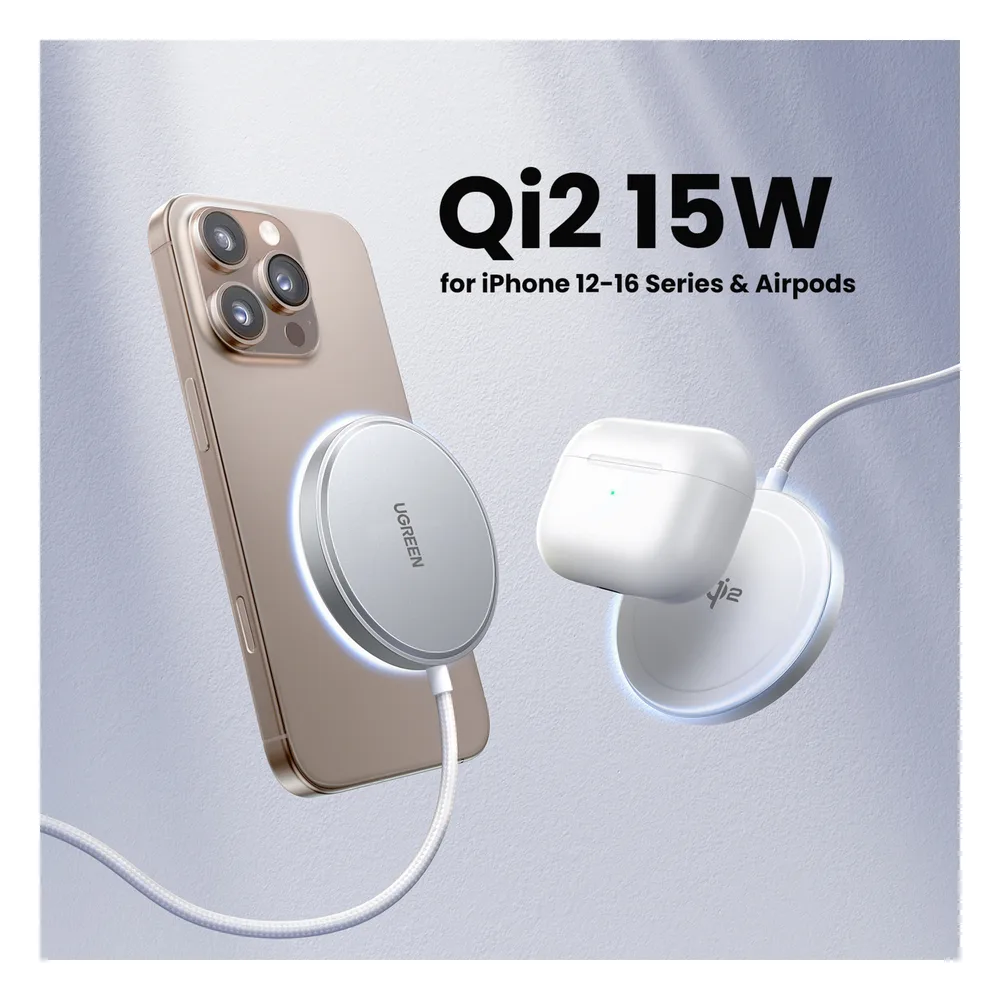 Cargador Inalámbrico Magnético 15W / Protocolo Qi 2 / USB-C 9V 2.2A / Eficiencia 83% / Protección Multinivel / Material PC+ABS+Aleación Aluminio / Cable 1.5m – vista 3