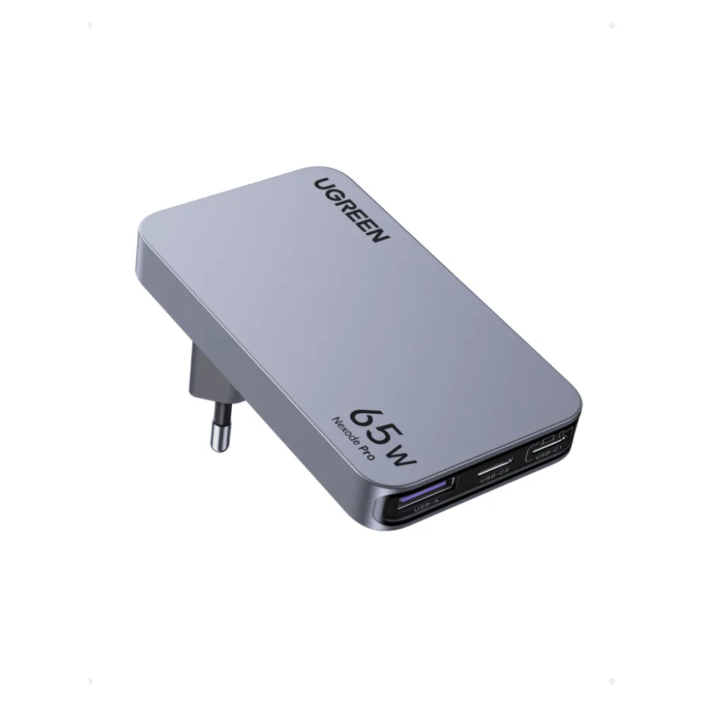 Cargador Rápido GaN 65W UGREEN / 2 Puertos USB-C + 1 Puerto USB-A / Tecnología GaN / Carga Rápida PPS PD 3.0 QC 4.0 / Compatibilidad Universal 100-240V / Diseño Compacto – vista 3