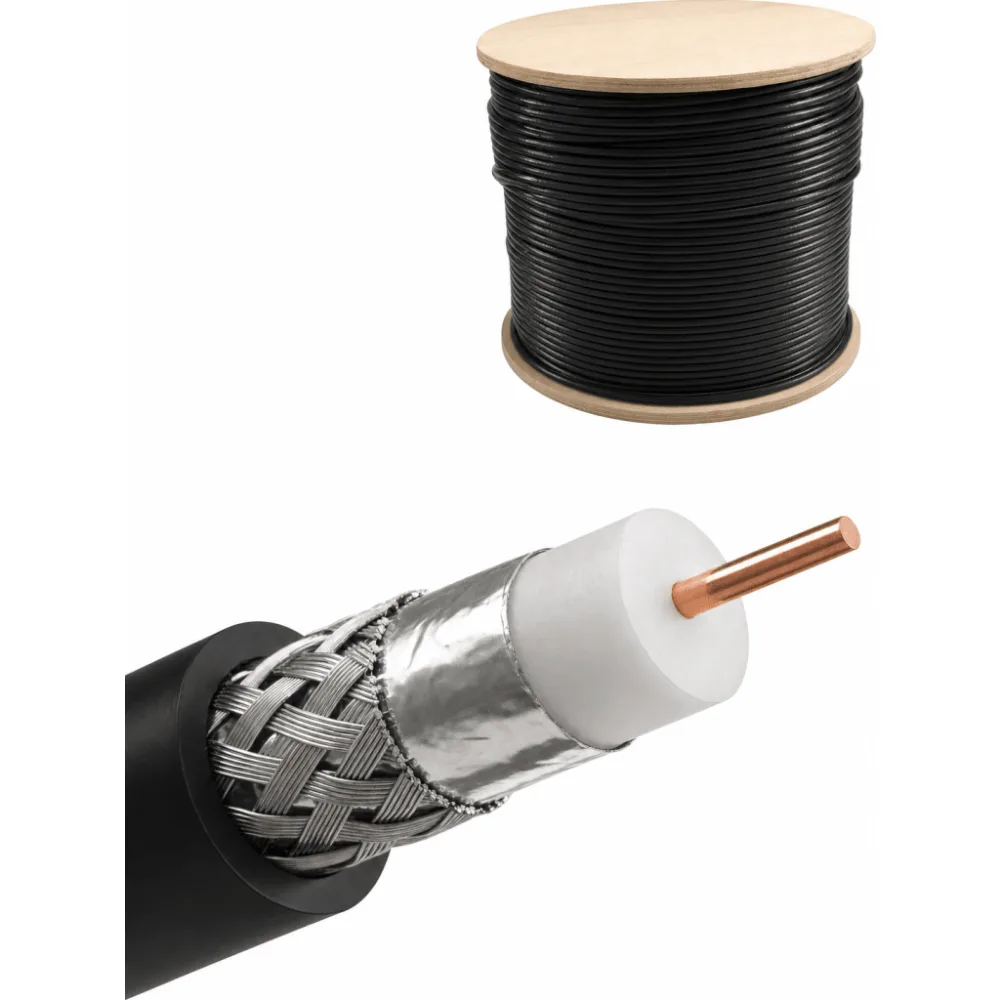 Carrete de 305 Metros (1000 Pies) de Cable Coaxial Tipo RG-8 50 Ohms C/Conductor de Aluminio Recubierto de Cobre EstaÑado y Malla D/ de Aluminio Recubierto Cobre EstaÑado