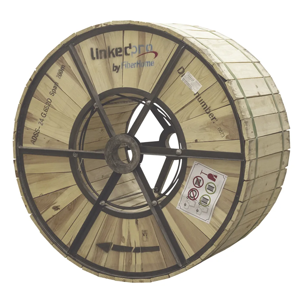 Carrete de 4 km de Fibra Óptica Aérea (ADSS) G.652D, Monomodo de 24 Hilos, Exterior, Span 200, Loose Tube