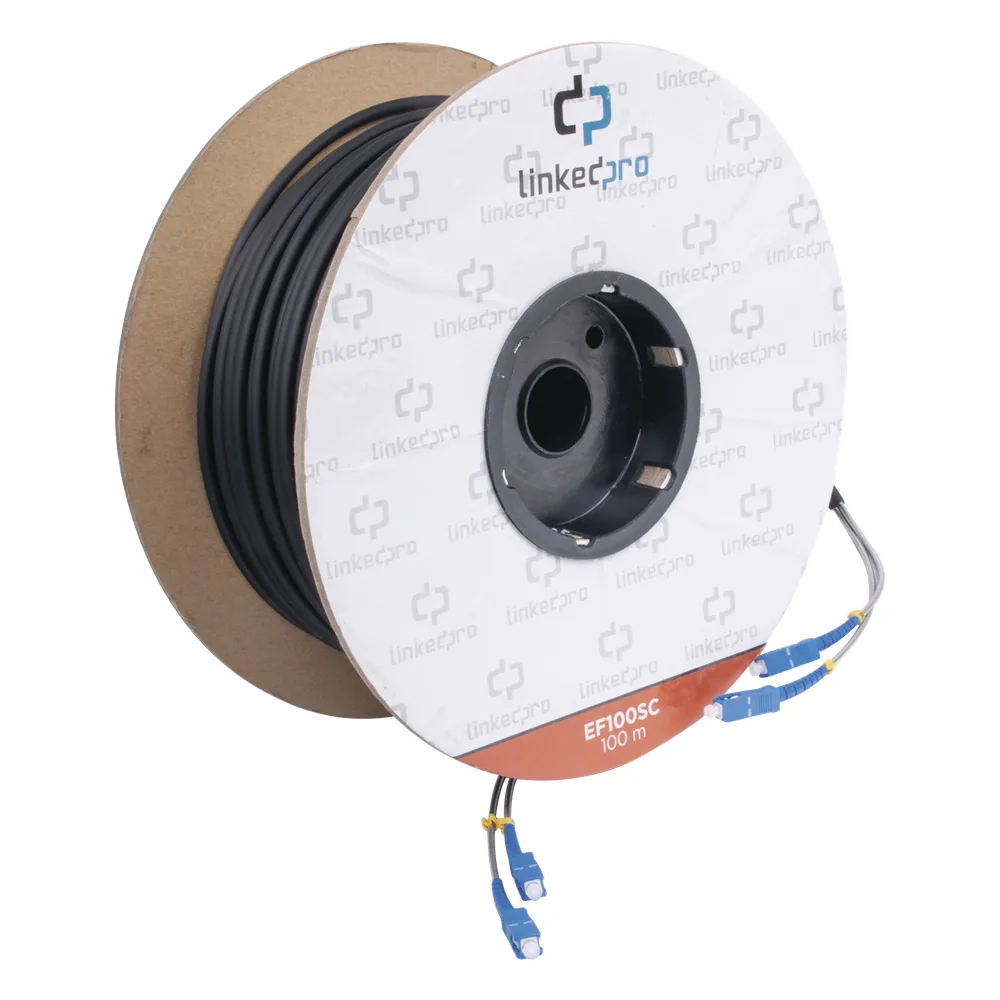 Carrete de Fibra Óptica Monomodo con Conectores SC-SC Duplex, Reforzada con Kevlar, de 100 Metros (328.08 Pies)