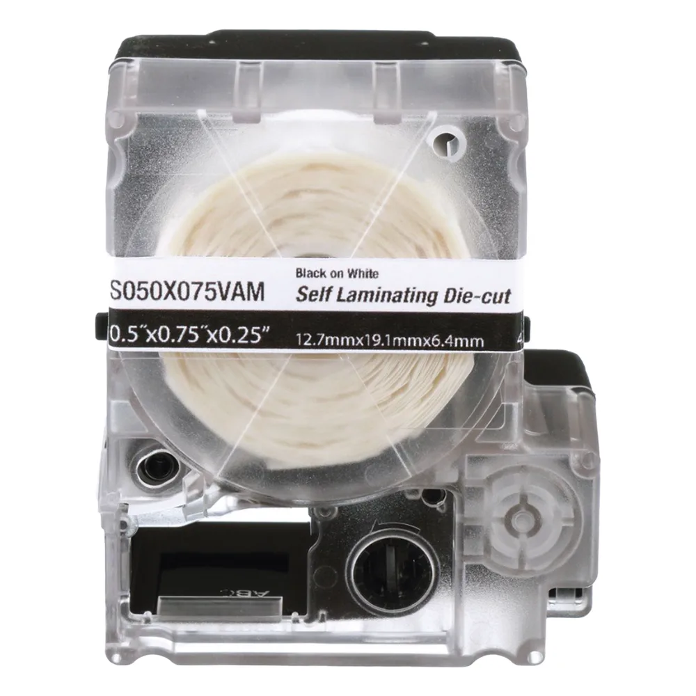 Casete de 425 Etiquetas Autolaminadas de 12.7 x 19.1 mm (0.5 x 0.75 pulgadas), para Cables de 2 a 4 mm (0.08 a 0.16 pulgadas) de Diámetro, Área de Impresión Color Blanco