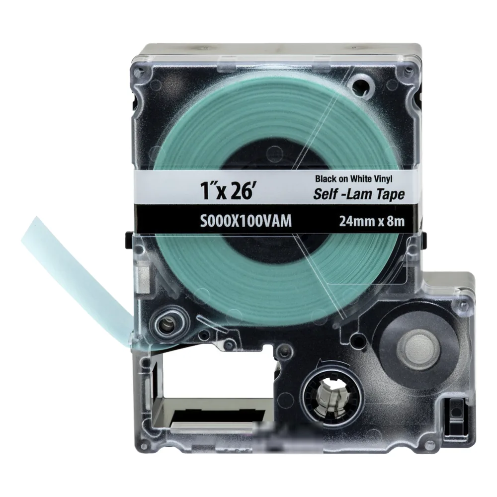 Casete de Etiquetas Autolaminadas de Cinta Continua, de 24 (1 Pulgada) mm de Ancho, 8 Metros (26.25 Pies) de Largo, Para Cables de 2.5 a 5.1 mm (0.1 a 0.2 Pulgadas) de Diámetro, Color Blanco