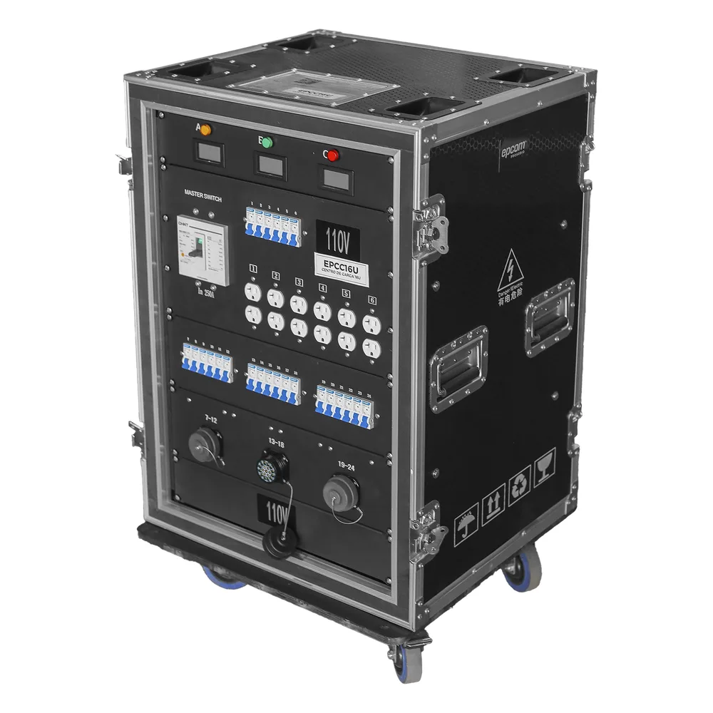 Centro de carga movil para instalaciones temporales con conexión TIPO socapex a 110v Y 220V | RACK 16U