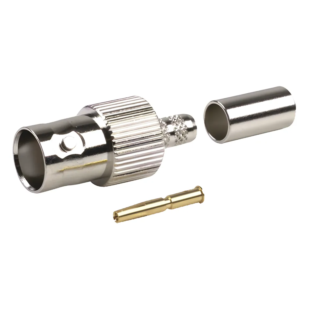 Conector BNC Hembra de Anillo para Cables RG-8/X, LMR-240, 9258, Níquel/ Oro/ Delrin.