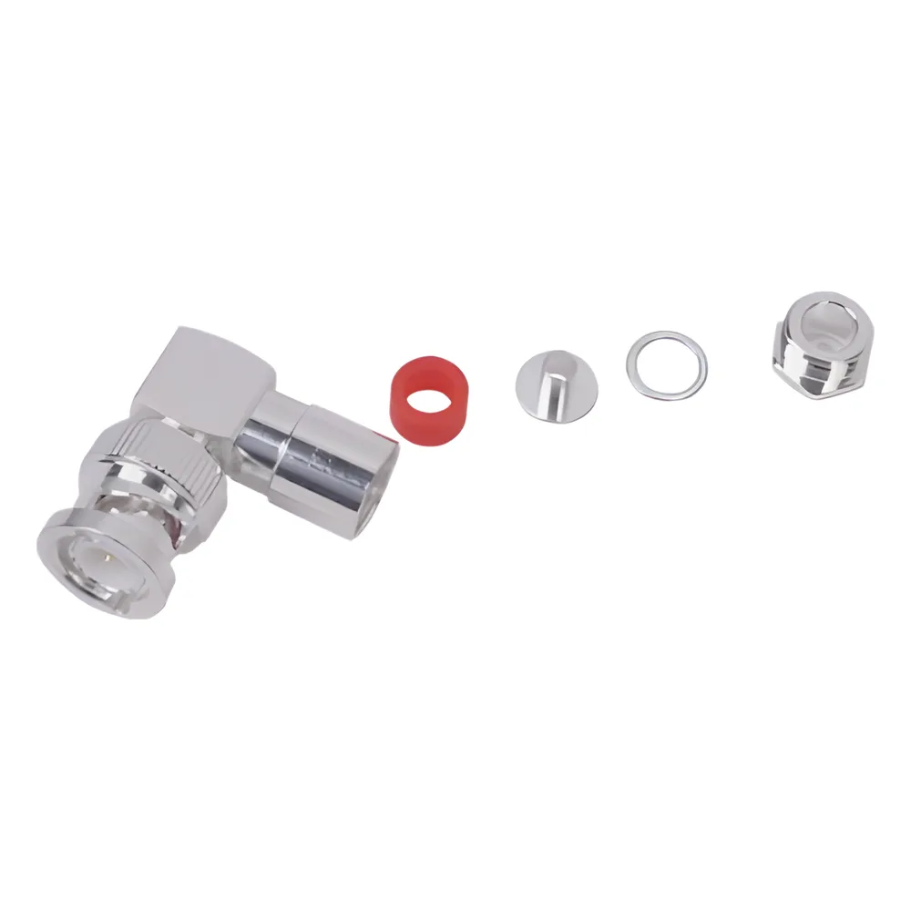 Conector BNC Macho en Ángulo Recto de Rosca para LP-195, LP-142, LMR-195, RG-58/U, RG-142/U, Plata/Oro/Teflón.