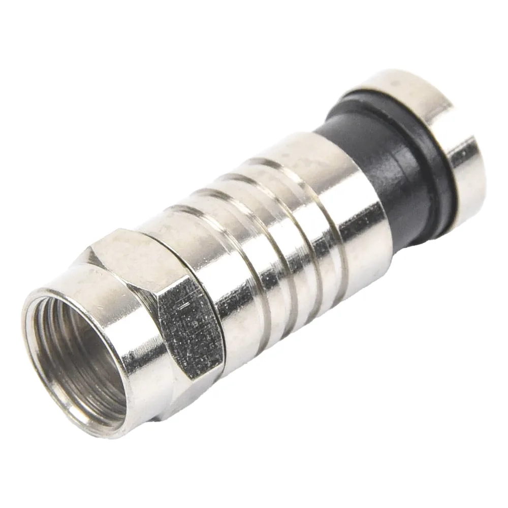 Conector F Macho de Compresión para cable RG-59, Cuerpo de Bronce Niquelado.