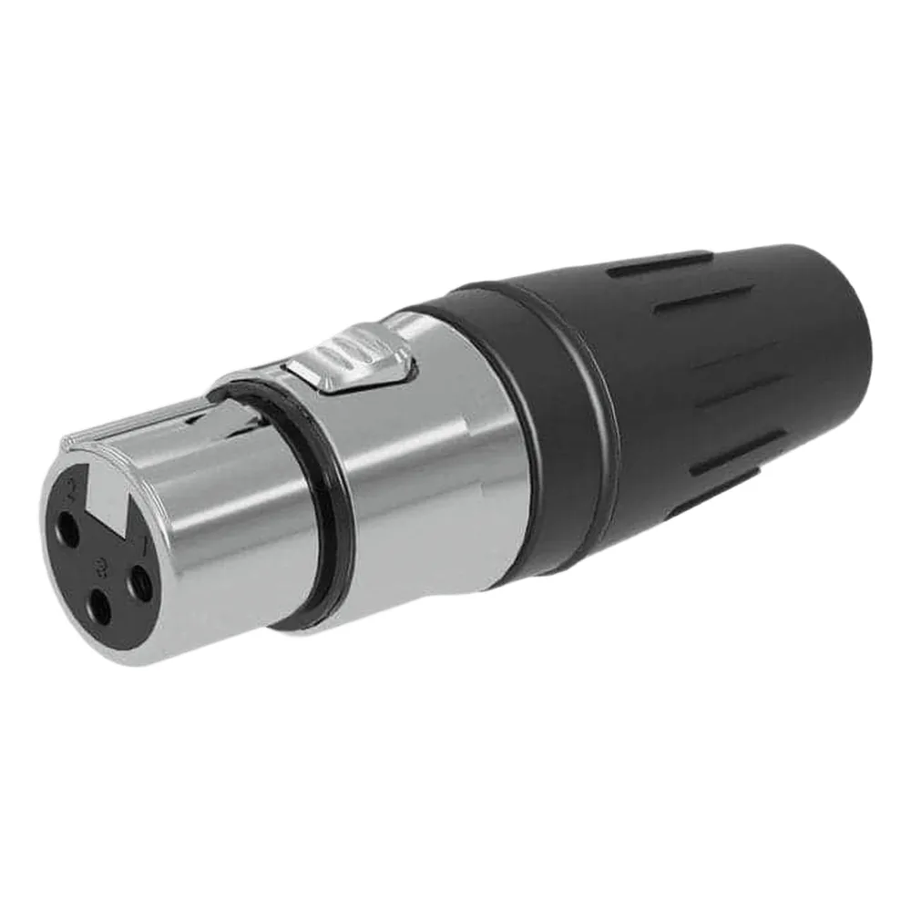 Conector hembra XLR de 3 núcleos con carcasa de acero inoxidable y contactos chapados en oro