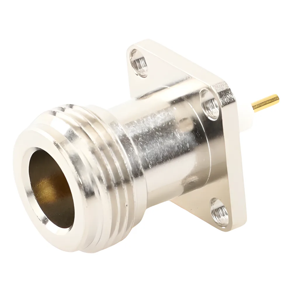 Conector N Hembra de Montaje de Panel con 4 perforaciones a 12.7 mm, soldable. – vista 2