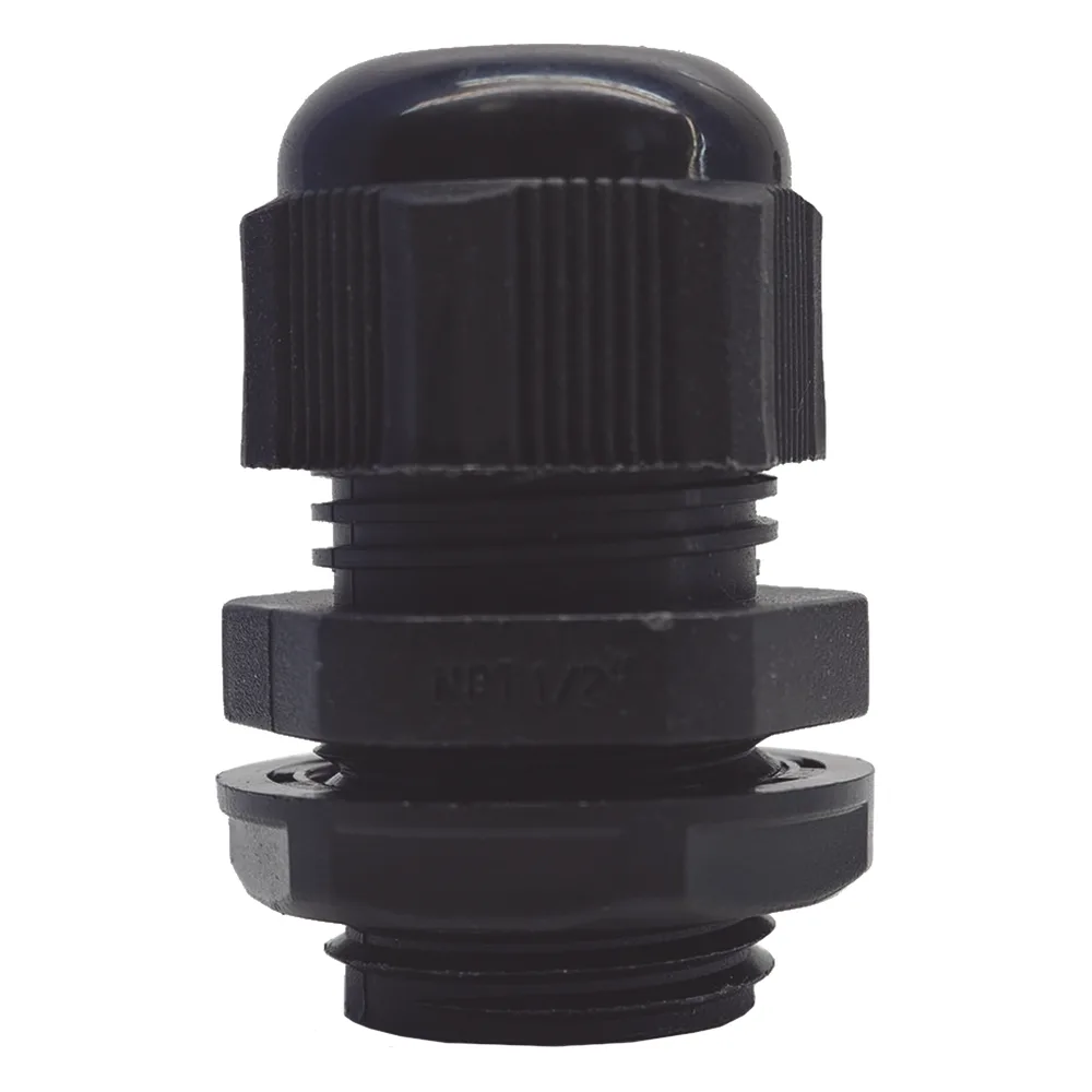 Conector Plástico Negro Tipo Glándula para Rosca NPT 1/2"