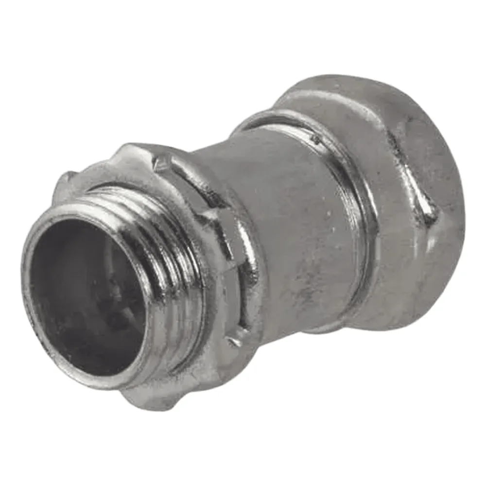 Conector Recto Compresión de Acero Galvanizado para Pared Delgada de 1 1/2".