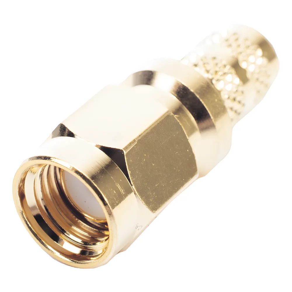 Conector SMA Macho Inverso de Anillo Plegable para Cables 9258, RG-8/X, LMR-240, Oro/Oro/Teflón.