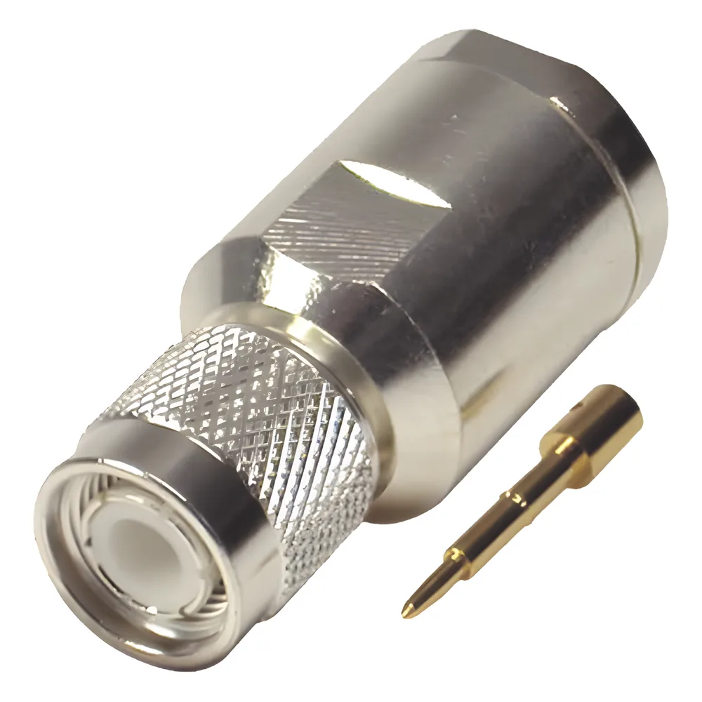 Conector TNC Macho de Rosca en 50 Ohm para cable LMR-400, 9913, 8214, CNT-400, RG8/U-SYS, RFLASH-1113, Plata/ Oro/ Teflón.