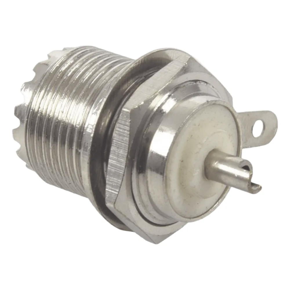 Conector UHF Hembra (SO-239) en Línea, Montaje Frontal en D Plano, Níquel/ Plata/ Teflón.
