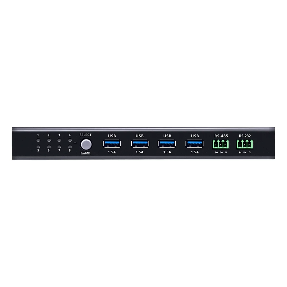 Conmutador de Uso Compartido USB 3.2 Gen 1 Industrial | 8 Puertos para Computadoras | 4 Puertos para Dispositivos | 5 Gbps | Selección por Botón, RS-232/485 o Remoto | Power on Detection | Carcasa de Metal | Montaje en Pared – vista 2
