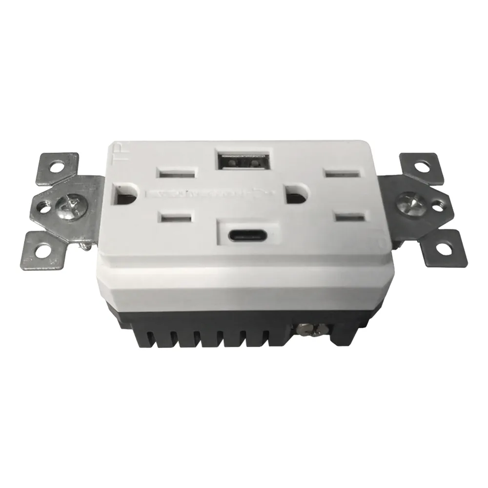 Contacto Dúplex con puertos USB Tipo A y C, 15 A, 100 - 240 V, USB 5 V, Incluye la Placa. – vista 3