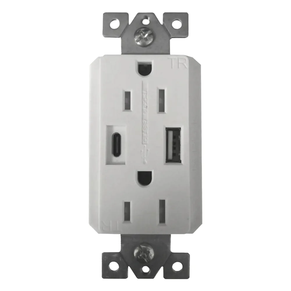 Contacto Dúplex con puertos USB Tipo A y C, 15 A, 100 - 240 V, USB 5 V, Incluye la Placa. – vista 4