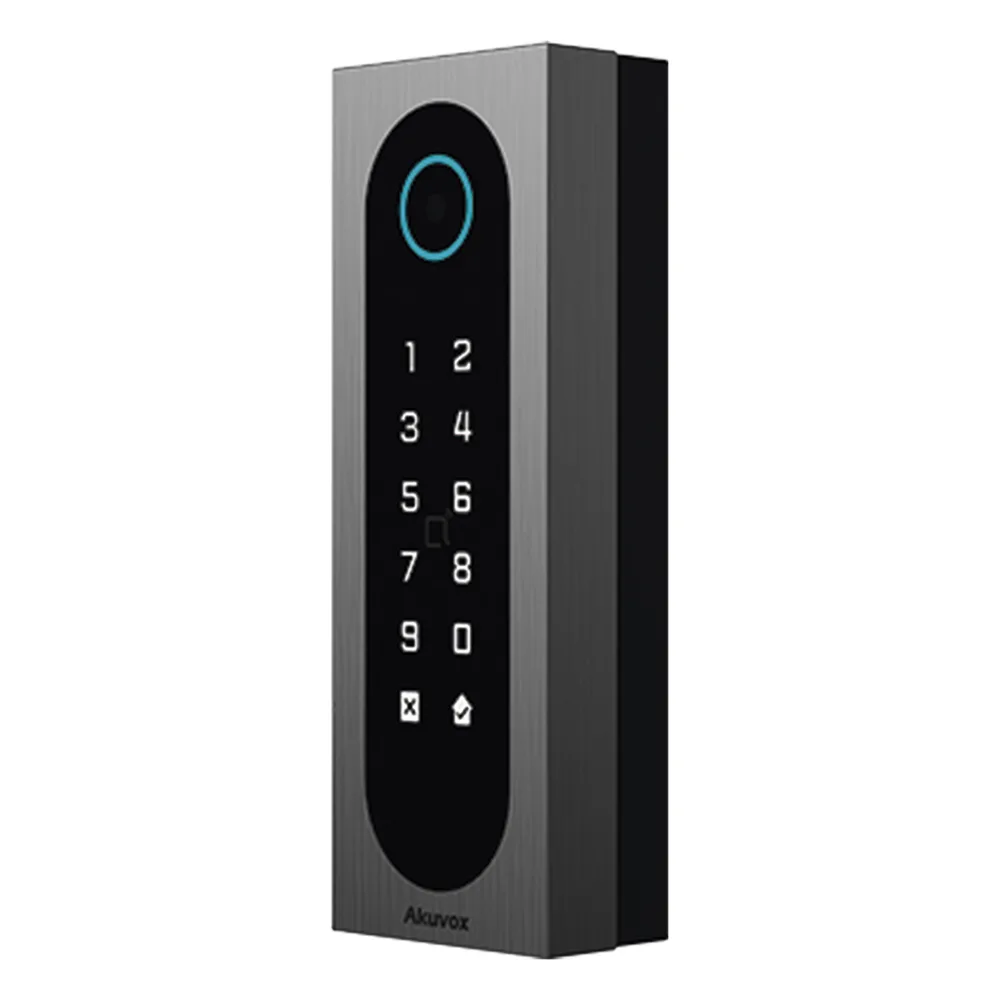 Control de Acceso Slim Akuvox A08S / Aluminio y Vidrio Templado / IP65 & IK09 / Capacidad para 20,000 Tarjetas / Métodos de Acceso Multi (QR, Bluetooth, PIN, RFID) / Soporta Wiegand / 1 Salida de Relay