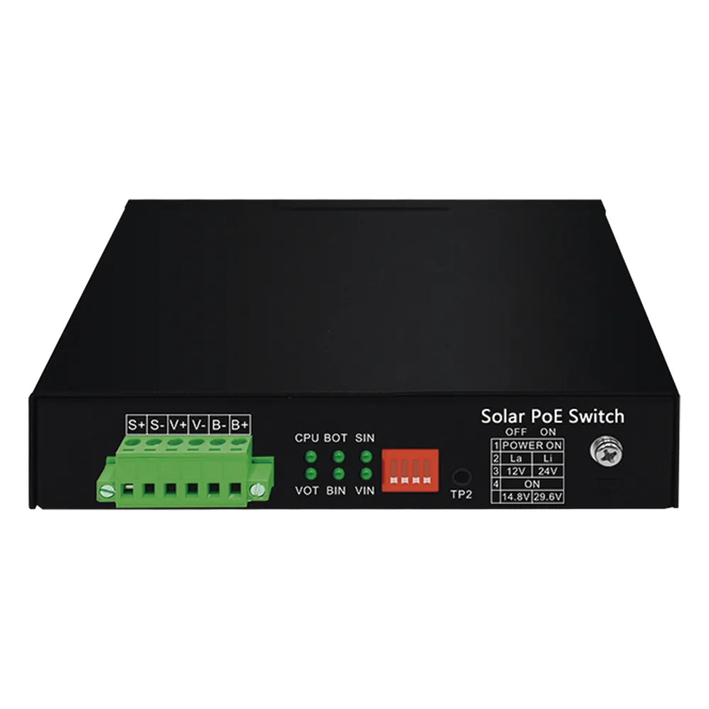 Controlador Solar de 15A con Switch PoE /  1 Puerto Gigabit PoE 802.3 bt / 2 Puertos PoE 802.3 af/at / 2 Puertos PoE Pasivo 24/48 Vcc / 1 Puerto SFP / No administrable – vista 3