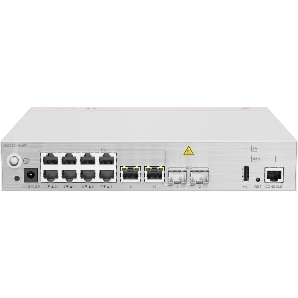 Controladora de Puntos de Acceso / 10 puertos 10/100/1000 Mbps / 2 puertos 10GE SFP+ / Hotspot 2.0 / Roaming Capa 2 y 3 / Rendimiento 12 Gbps / Soporta 1,024 Puntos de acceso Huawei eKit