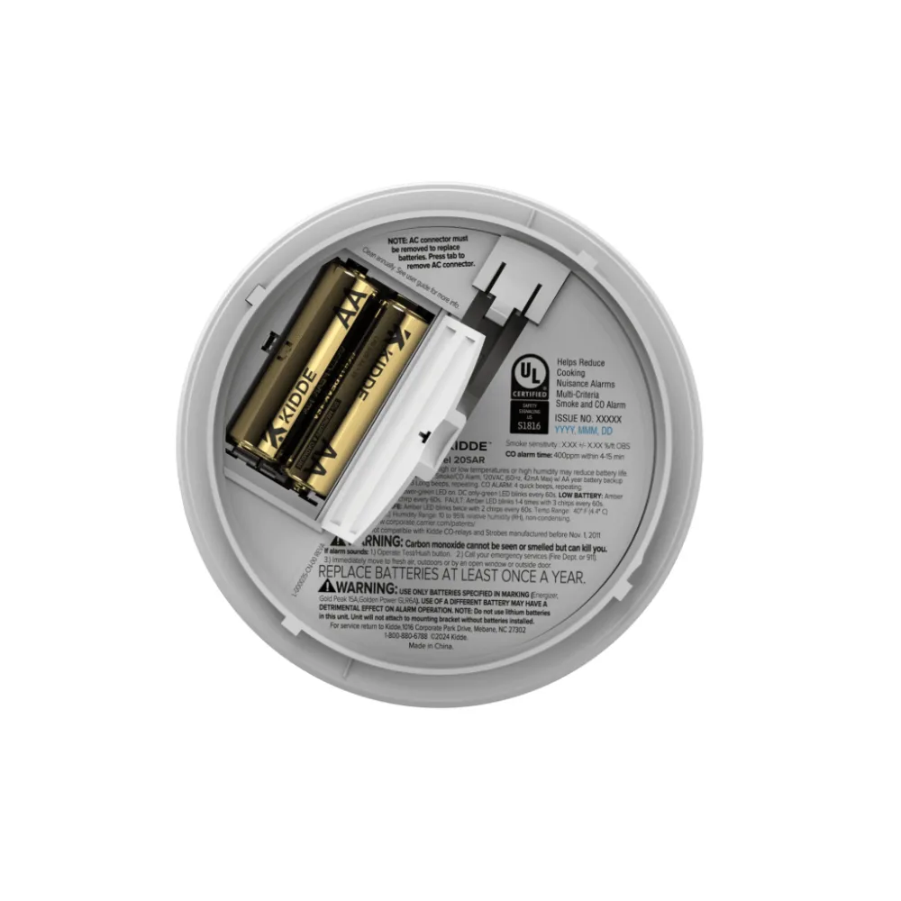 Detector de humo fotoeléctrico alámbrico 120 V CA con respaldo de baterías AA, interconexión hasta 24 dispositivos, pieza – vista 4
