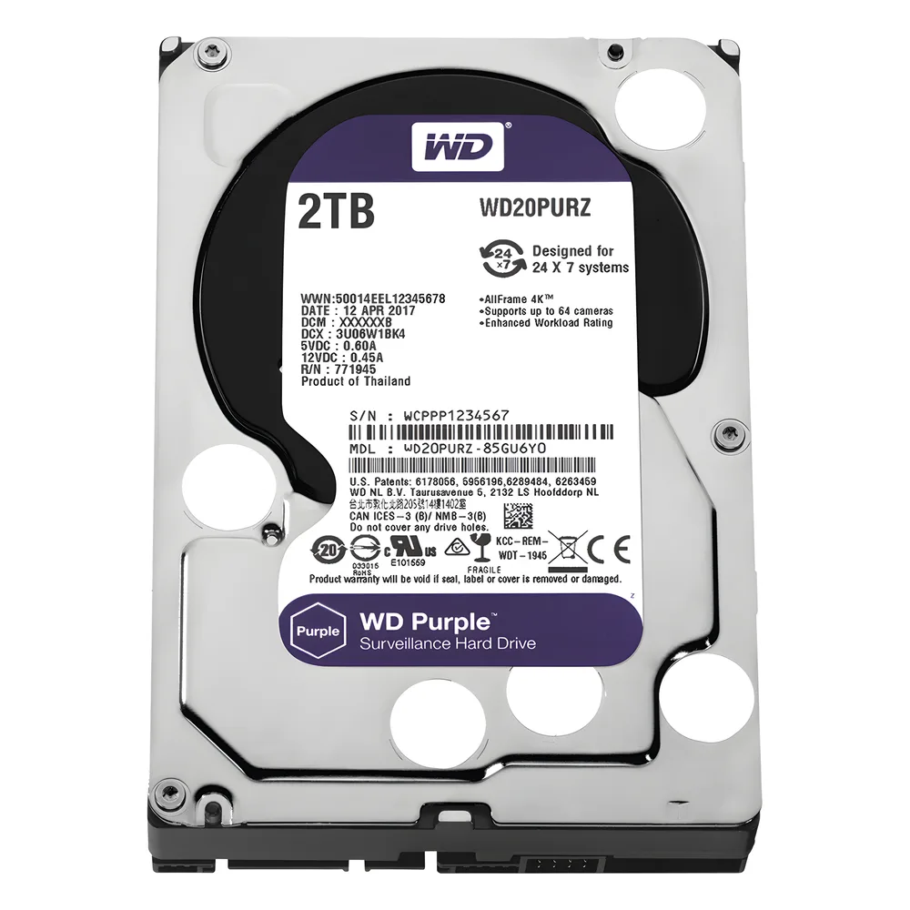 Disco Duro PURPLE de 2TB / 3 AÑOS DE GARANTÍA / Para Videovigilancia