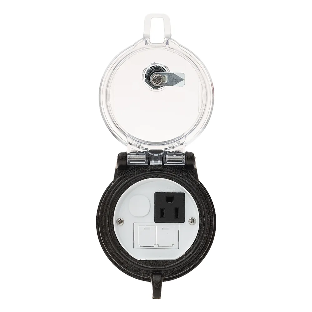 Dispositivo Circular de Puertos de Acceso a Datos, Con Dos Espacios Para Módulos Mini-Com y Un Receptáculo NEMA 5-15R, Protección IP66, de 3" de Diámetro