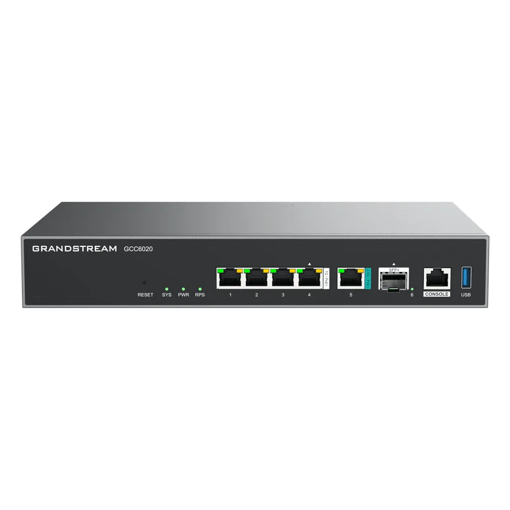 Dispositivo de Convergencia de Redes GCC6020 / Router VPN / Firewall de Próxima Generación / IP PBX / Switch de Red / 4 Puertos Gigabit Ethernet / 1 Puerto SFP+ 10 Gigabit / 1 Puerto 2.5 Gigabit / Administración en la Nube GDMS / Mont