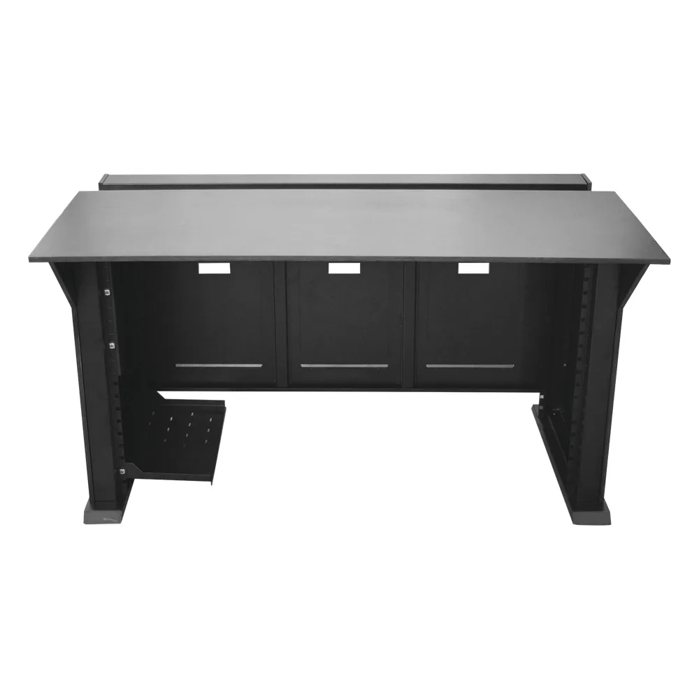 Escritorio Estación Mobiliaria Profesional de Monitoreo y Control / Videovigilancia / Acceso / Alarmas / Etc... / Metal Negro y Madera Tono Oscuro – vista 2
