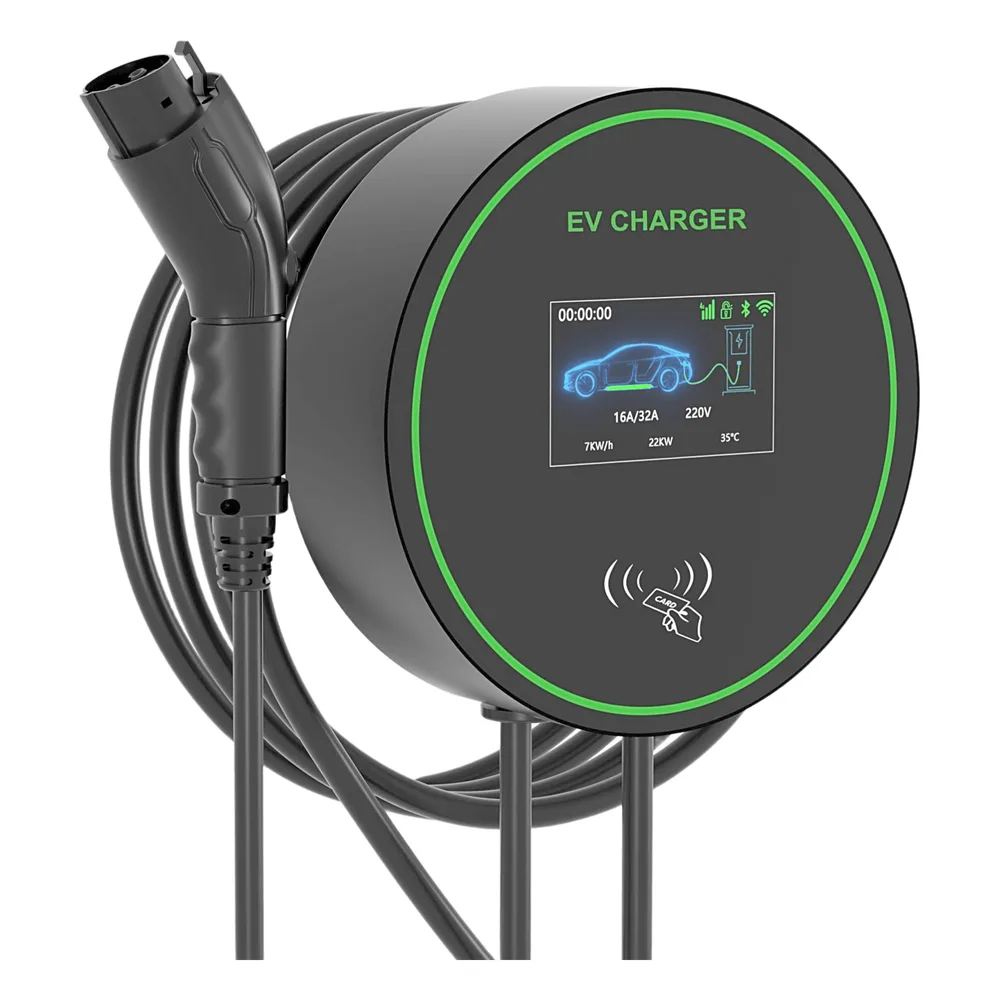 Estación de Carga para Vehículos Eléctricos / 48 A / 11.5 kW / Conector Tipo 1 (SAE J1772) / 220-250 V Monofásico / Pantalla LCD 4.3 in (10.9 cm) / Cable TPU 5 m (16.4 ft) / Plug and Play / APP Móvil / RFID / Carcasa Alu