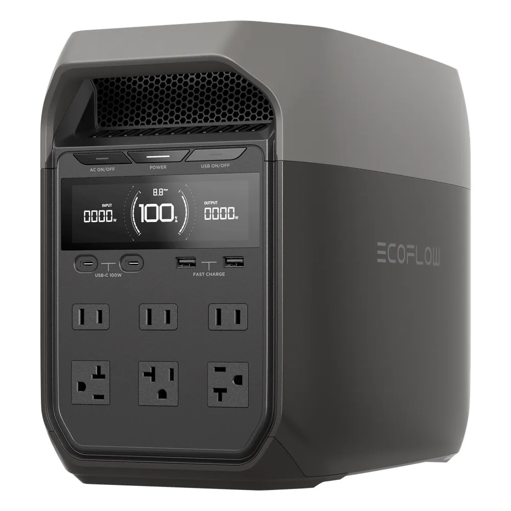 Estación de Energía Portátil Delta 3 1024Wh Litio LFP / 6 AC 1800 W (Max. 2600W con X-Boost) / 4 USB-C 100W / Capacidad para Aumentar Respaldo / Cargador de Coche 10A a 12.6V / Conectividad WiFi y Bluetooth (App) / Carga Solar 500W Ma