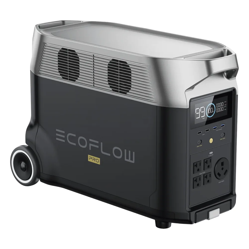 Estación de Energía Portátil DELTA PRO 3600Wh Litio LFP / 5 AC 3600W (7200W Pico) / 2 USB-C 200W / Capacidad para Aumentar Respaldo / Cargador de Coche 10A a 12.6V / Conectividad WiFi y Bluetooth (App) / Carga Solar 1600W Max.
