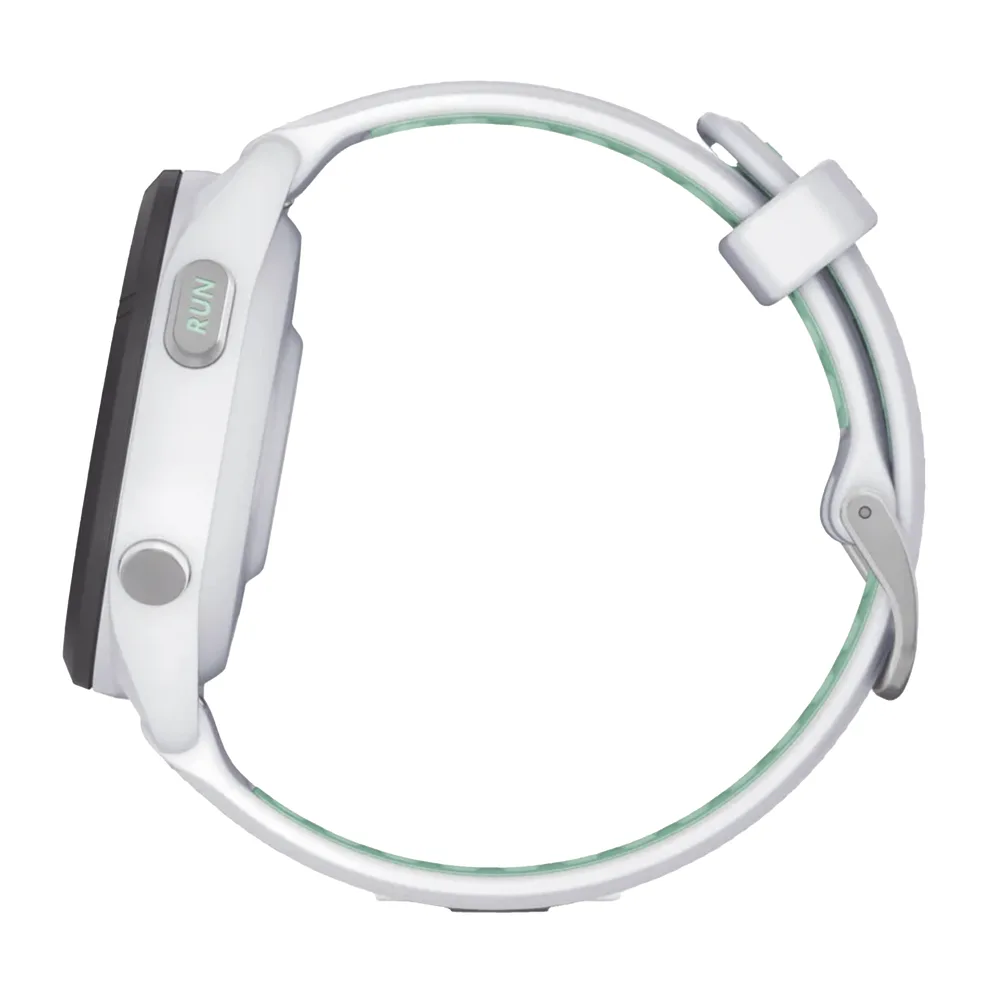 Forerunner® 265S, Bisel negro con carcasa en blanco y correa de silicona en blanco/verde – vista 4