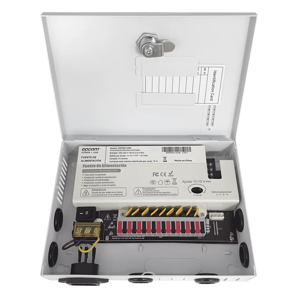 Fuente |  11-15 V |  9 canales | 16 A |  Compatible con cámaras 4K | Alta tecnología en seguridad | Doble ventilador | Hasta 1.8 Amperes por Salida | Filtro de ruido por canal | Diseño de alta gama. – vista 4