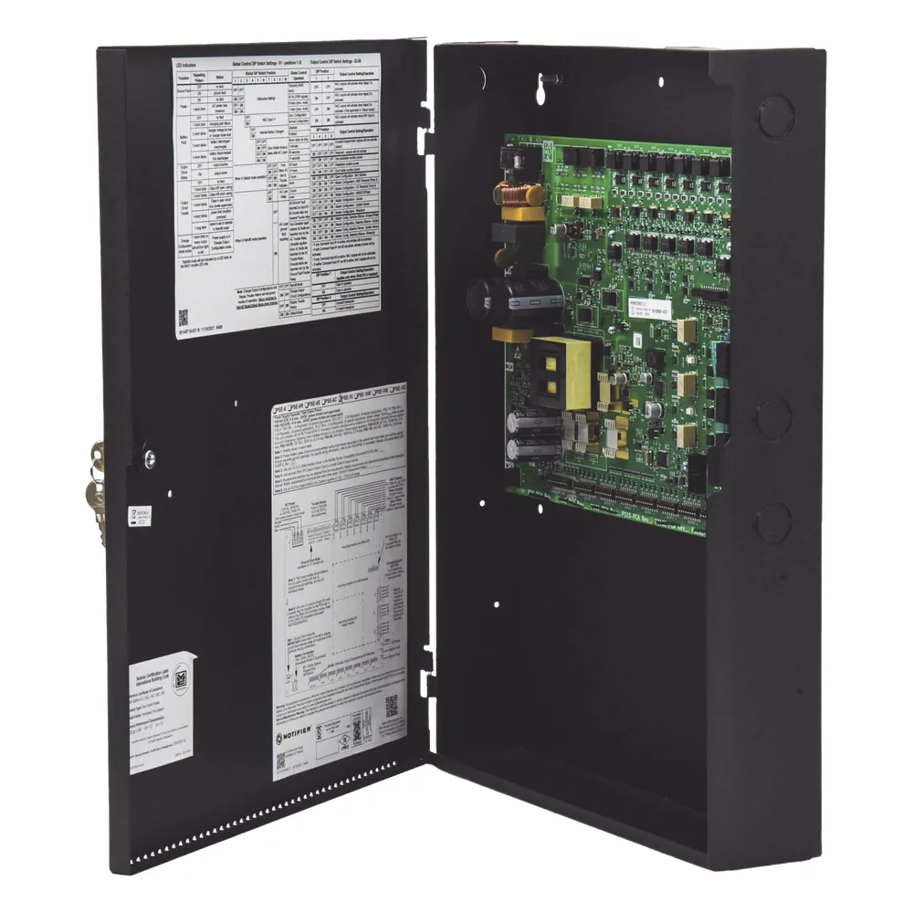 Fuente de alimentación remota y cargador de batería / 10 amperes / 24 Vcc / 7 circuitos de salida NAC o auxiliar / gabinete metálico con cerradura / serie PS de NOTIFIER – vista 3