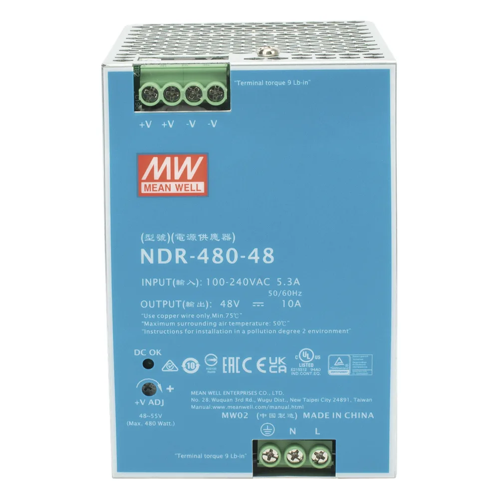 Fuente de Poder Industrial de 480W, salida 48 Vcc, para montaje en riel Din