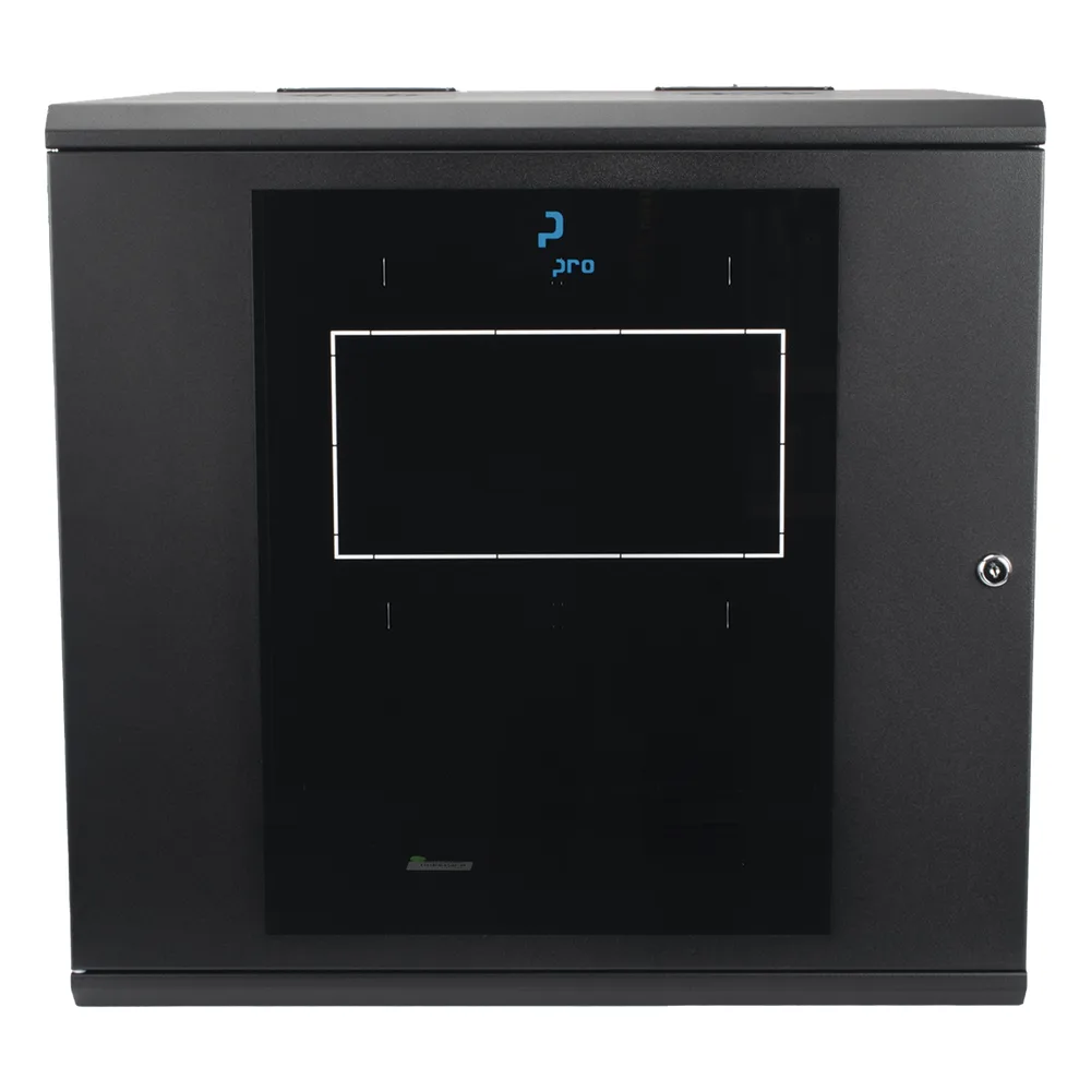 Gabinete Abatible de Pared (Con Marco Trasero) con Rack 19" de 12 Unidades. Ventana de Cristal Templado.