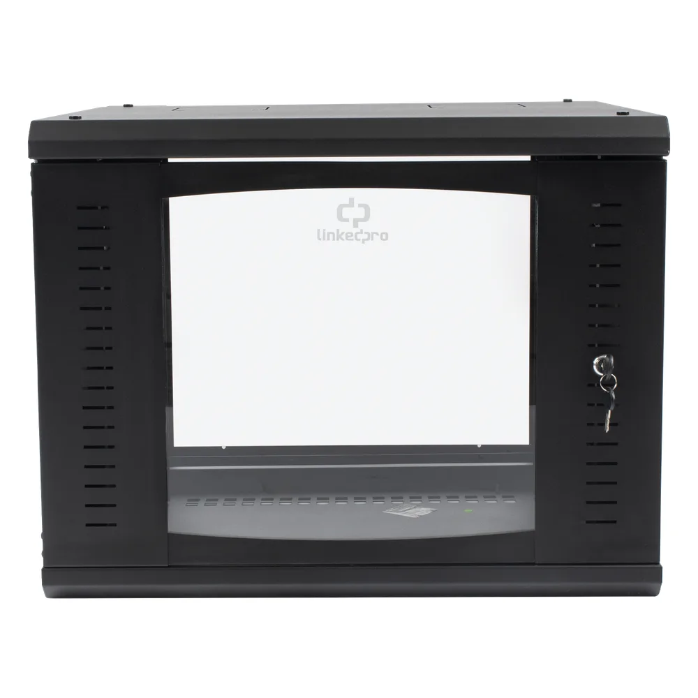 Gabinete Abatible de Pared (Con Marco Trasero) con Rack 19" de 9 Unidades. Ventana de Cristal Templado.