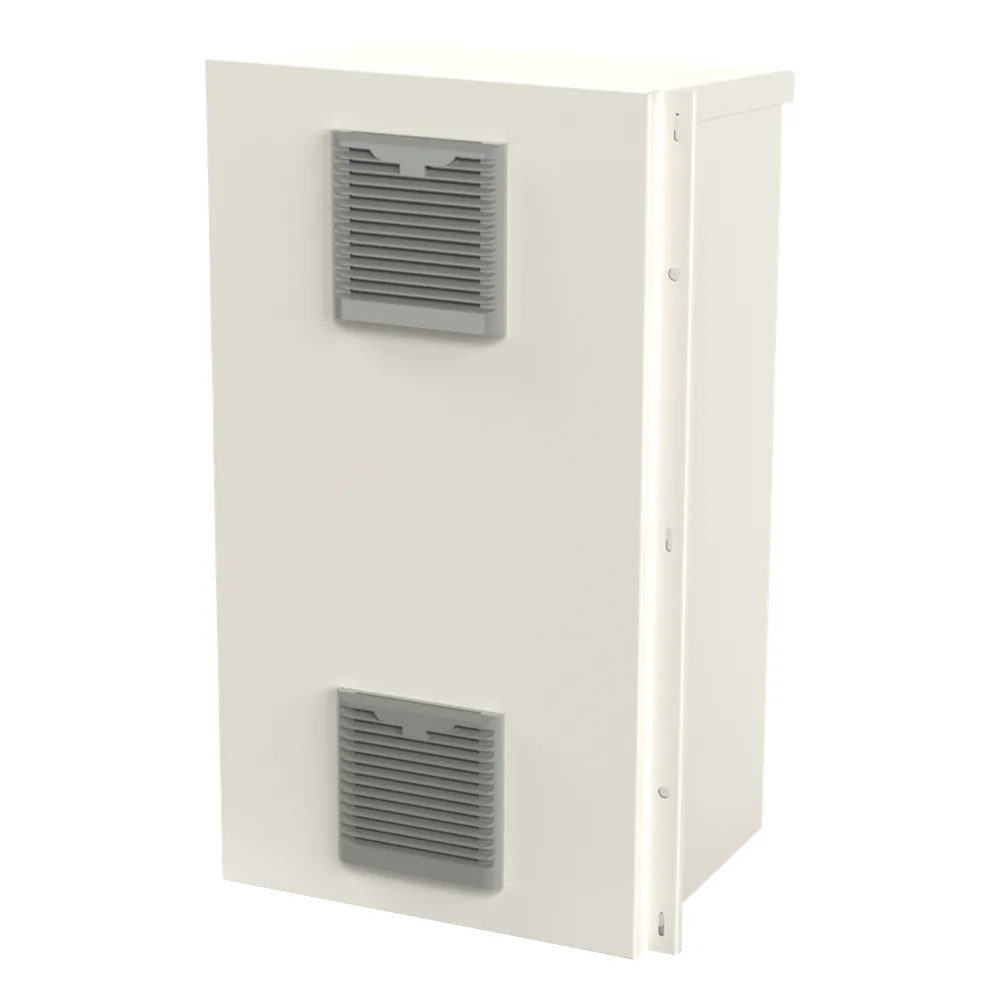 Gabinete Acero Galv. para 2 Baterías PL110D12  (400 x 730 x 300mm). Puerta Ventilada. Acc. para piso o poste No incluidos.