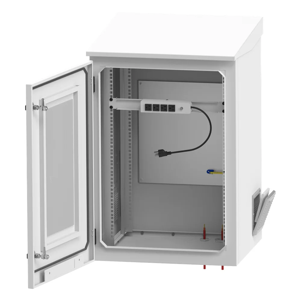 Gabinete de Exterior con Rack de 19" de 16U con Ventiladores y Termostato, Se envía el Gabinete Armado. (Montaje a poste o torre se vende por separado). – vista 2