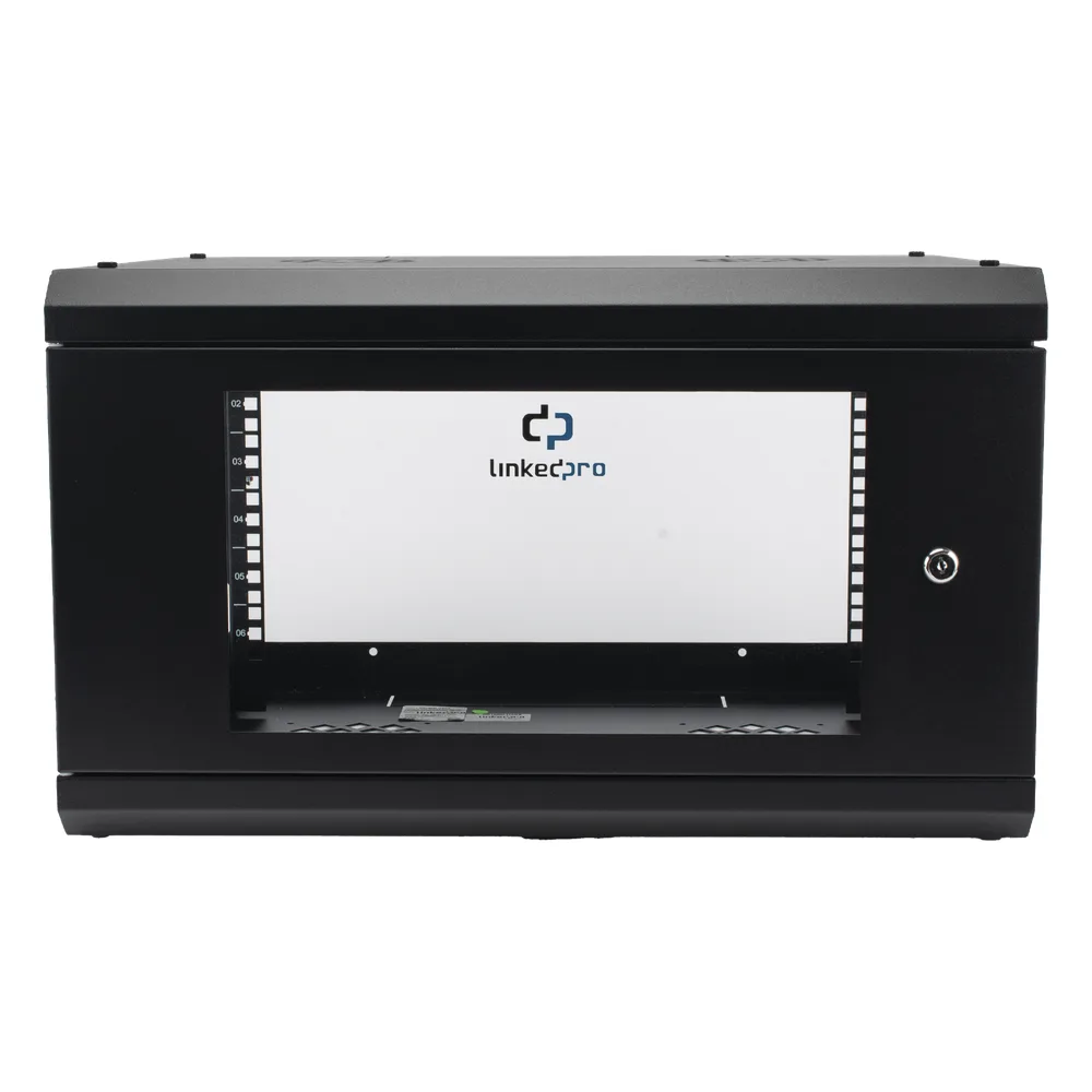 Gabinete de Pared con Puerta de Cristal Templado, 455mm de Profundidad, 6U Rack de 19'', Acero Reforzado