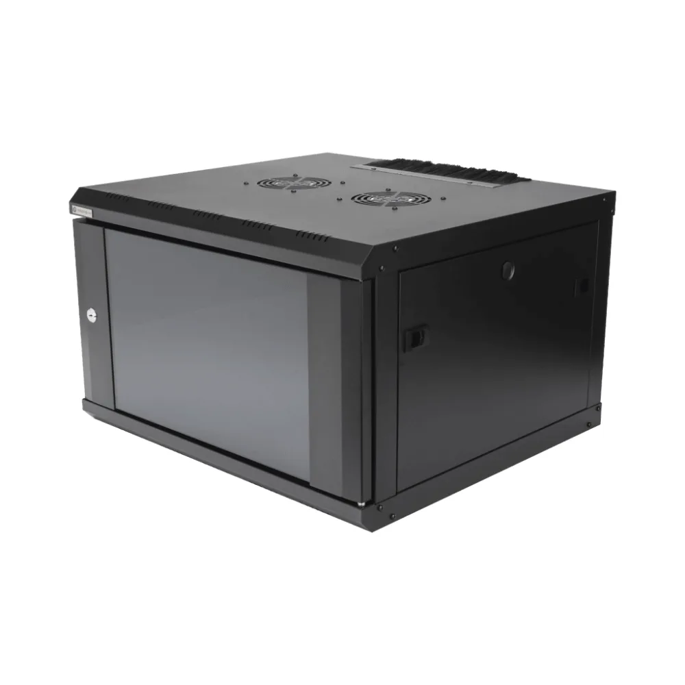Gabinete de Pared Desarmado / 6U / 19 Pulgadas / 600 x 550 x 382 mm / Cristal Templado 5 mm / Carga Estática 60 kg / Acero SPCC RAL 9004 / IP20 Interior / RoHS – vista 2