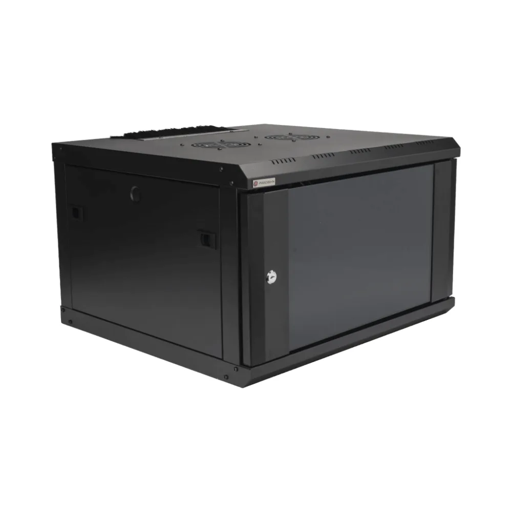 Gabinete de Pared Desarmado / 6U / 19 Pulgadas / 600 x 550 x 382 mm / Cristal Templado 5 mm / Carga Estática 60 kg / Acero SPCC RAL 9004 / IP20 Interior / RoHS – vista 3
