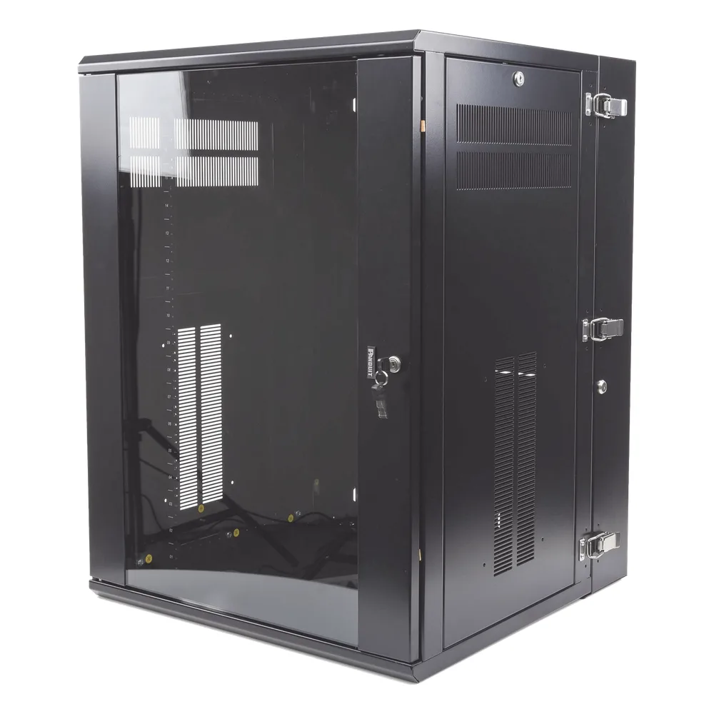 Gabinete PanZone de Montaje en Pared, de 19in, Puerta con Ventana de Seguridad, 18 UR, 635mm de Profundidad, Color Negro – vista 3