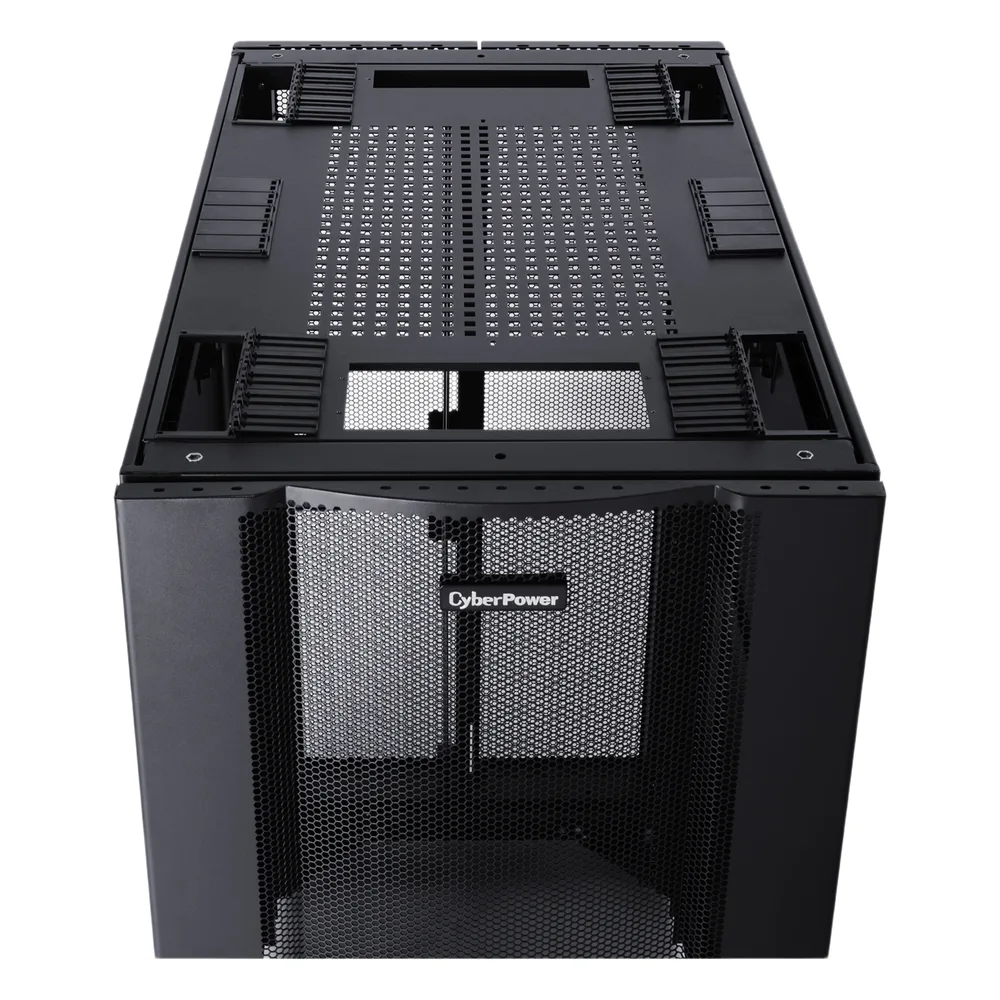 Gabinete Rack 24U / Montaje en Pared o Piso / Carga Estática 1,365 kg / Puerta Perforada Hexagonal / Rieles Ajustables / Negro – vista 3
