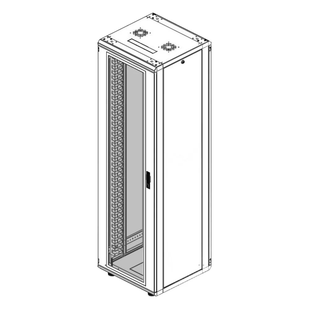 Gabinete Rack 42 Unidades / Piso 19 Pulgadas / Puerta Cristal Templado / Capacidad Carga 1000 Kg / Acero Calibres 16-18-20 / Ventilación Superior / Cerradura Seguridad, Niveladores Incluidos – vista 2