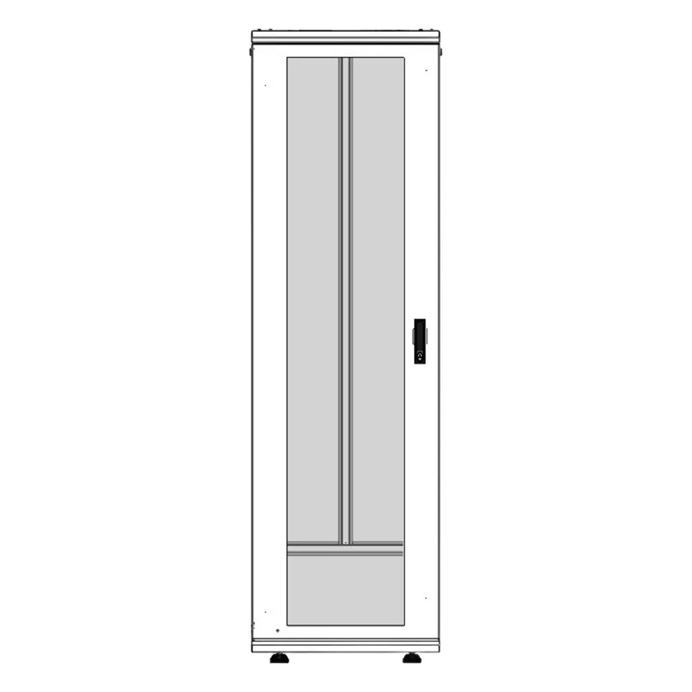 Gabinete Rack 42 Unidades / Piso 19 Pulgadas / Puerta Cristal Templado / Capacidad Carga 1000 Kg / Acero Calibres 16-18-20 / Ventilación Superior / Cerradura Seguridad, Niveladores Incluidos