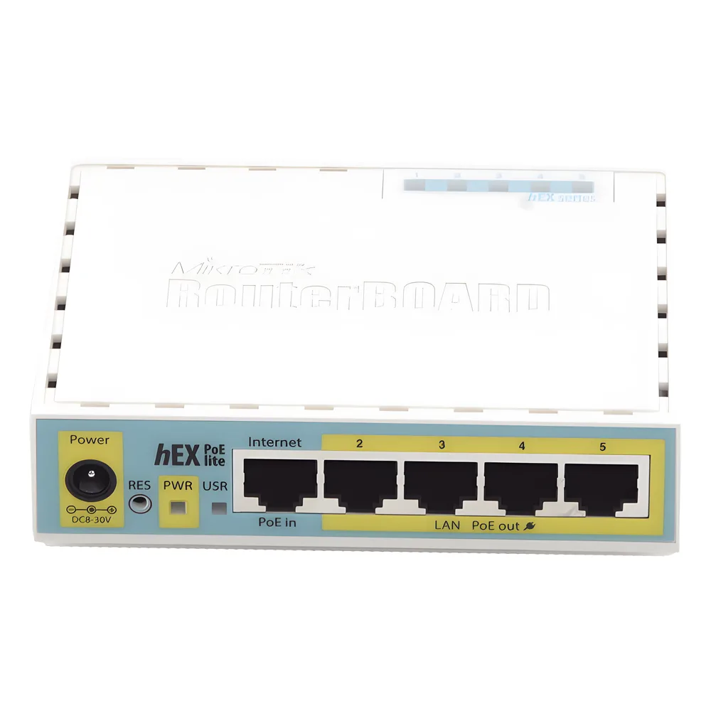 (hEX PoE LITE) RouterBoard, 5 Puertos Fast Ethernet, 4 con PoE Pasivo, 1 Puerto USB – vista 4