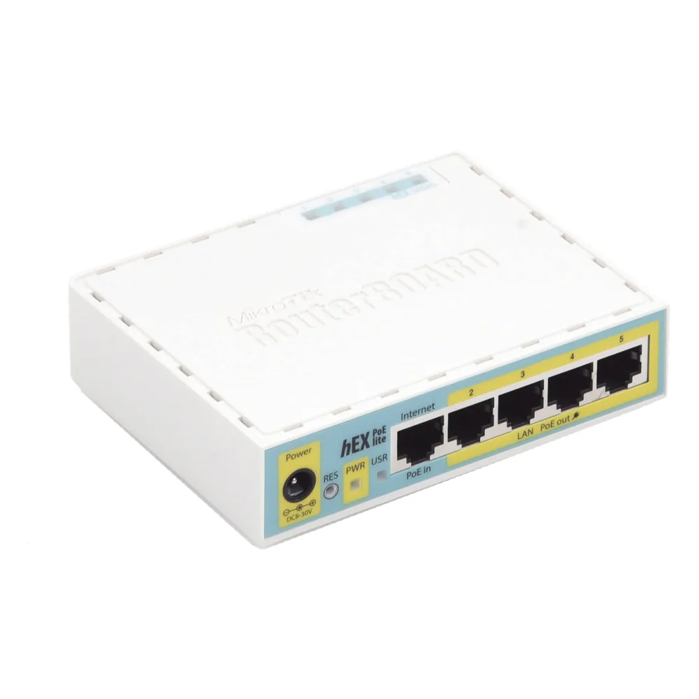(hEX PoE LITE) RouterBoard, 5 Puertos Fast Ethernet, 4 con PoE Pasivo, 1 Puerto USB – vista 6